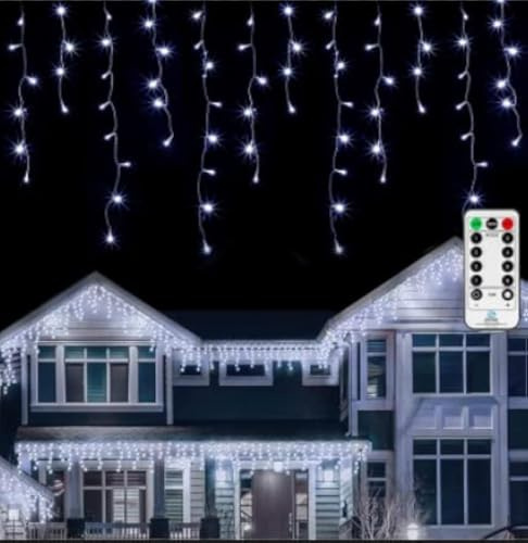 CORST 3M Cortina de luz Outddor Icicle Lights PILES Luces de Pascua con control remoto para decoración de fiesta, boda, balcón, ventana, pared, escaparate, boda, San Patricio (blanco)