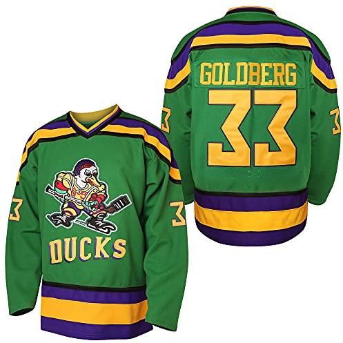 villa EETUG Mighty Ducks Trikot #96 Charlie Conway #99 Adam Banks #33 Greg Goldberg #66 Gordon Bombay Film Hockeytrikot Weiß Grün, 33 Grün, XX-Large