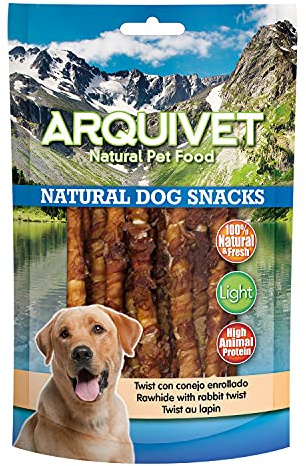 Arquivet Pack 12 Unidades Snack Twist con Conejo Enrollado 100 gr - Natural Dog Snacks - 100% Natural - Chuches, premios, golosinas para Perros - Producto Light - Muy Rico en nutrientes