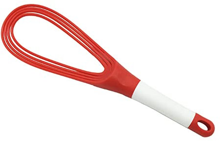 Frusta da cucina a spirale, 29 cm, in plastica, piatta, con filo spesso, antiaderente, per cucinare, miscelare, frullare, mescolare, mescolare, colore: rosso