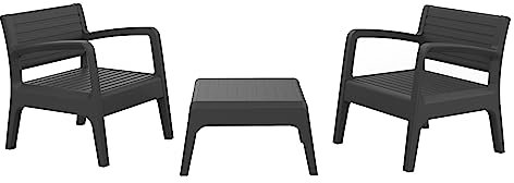 Shaf - Miami Tête à Tête | Set Muebles de Salon Exterior - Conjunto Muebles Jardin Exterior 2 Plazas | Fabricado en España con Materiales Reciclados - Color Grafito
