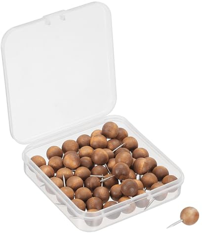 PATIKIL Broches Bois Poussoir Broches 50Pcs Noyer Pouce Punaises Décoratives Bois Rond Tête Acier Aiguille pour Document Carte Marron