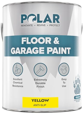 Polar Yellow Anti-Slip Heavy Duty Floor & Garage Paint - 5 Litre - For Concrete and Stone Floors, High Performance Paint Protection, Hard Wearing Mid-Sheen Finish & Slip Resistant