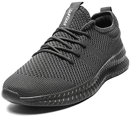 Tvtaop Hommes Baskets Chaussures De Course sur Route Sneaker Gym Athlétique Respirant Sports De Plein Jogging Fitness Antidérapant Léger Confortable Casual Chaussures De Marche,Gris Foncé 43 EU