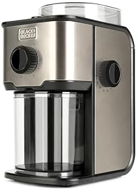 BLACK+DECKER - Macinacaffè Elettrico BXCG151E | Serbatoio 200g | 14 Livelli di Macinatura | Capacità 12 Tazze | Acciaio Inox Anti-Impronte | Caffè Fresco e Aromatico | Coperchio Trasparente