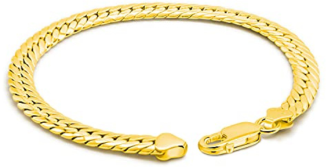 Dankadi Bracciale a Chevron Serpentino Grande 6MM in 925 Argento Sterling 24K Dorato, Catenina Piatta Choker Serpentina 17-23 cm Braccialetto Flessibile a Maglia Tonda Regalo Gioielli Festa per Uomo