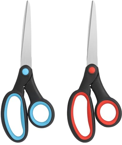 Vutyvve Linkshänder-Schere, 2 Stück 8 Zoll Edelstahl Schere Set mit weichem Griff für Zuhause, Schule, Büro, Nähstoffe, Rot/Blau