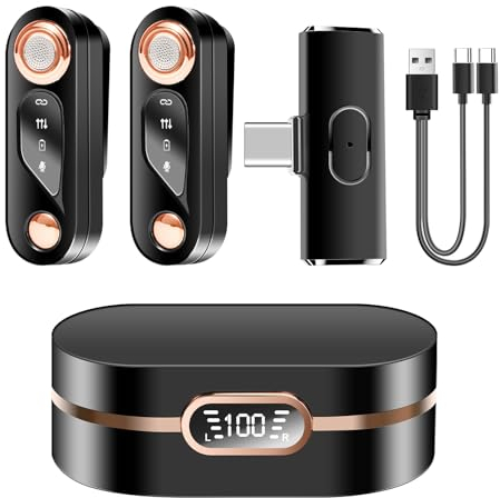 LAMA Lavalier Mikrofon kabelloses Ansteckmikrofon, Mini Mikrofon mit digitales Display für Vlog, YouTube, Interview, Videos, Rauschunterdrückung, Plug & Play, Kein Bluetooth oder APP, Schwarz (Typ-C)