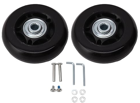 Tissting 2 Stück Kofferrollen Ersatz, 64 x 24 mm PU Gummi Schwarz - Universelle Ersatzräder für Trolley und Reisekoffer, Langlebig und Geräuschlos