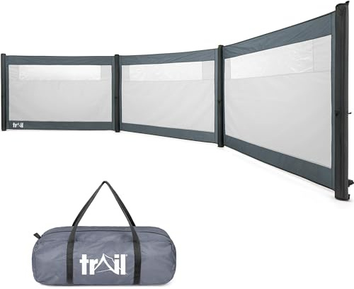 Trail Air Windbreak, Inflatable 3 Panel Camping Windbreaker with Windows, Motorhome Caravan Windshield, TPU Poles, Kador Strip Awning Channel Fixing, Safety Purge Pump & Bag (600cm x 130cm)