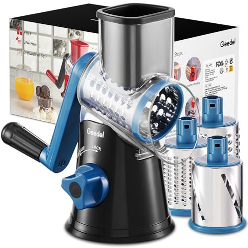 Käsereibe, Reibe für Gemüse mit 3 Trommelblättern, Trommelreibe Schnelleres und Einfaches Schneiden, Gemüseschneider Ideal für Käse, Gurken, Karotten, Nüsse usw (Schwarz)