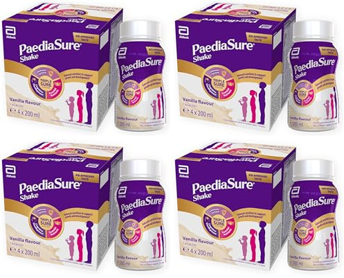PaediaSure Shake Ready-to-Drink Bottles, 4 x 200ml, Vanilla Flavour, Supplement for Kids with 26 Vitamins & Minerals, Vitamin D, Iron & Protein, Supports Kids’ Healthy Growth & Immunity (Pack of 4)