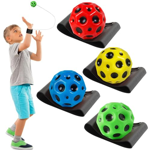 4 Balles De Bande De Poignet Astro Jump, Ciel Étoilé Coloré Moon Ball, Rebondissantes Pour Poignet, Balle Rebondissante Espace, Bounce Ball Toys Idéals Pour Jeux En Famille, Enfants Et Adultes