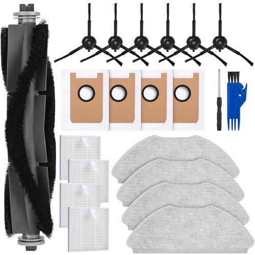 SOBEAU Zubehörset für AIRROBO T20 Saugroboter, 19 teilige Ersatzteile Staubsaugerzubehör, 1 Hauptbürsten, 4 HEPA-Filter, 4 Wischtücher, 6 Seitenbürsten, 4 Staubbeutel