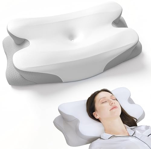 RUMMY Cervical Memory Foam Ergonomic Pillow, Removable Washable Pillowcase, For Side and Stomach Sleepers(White)