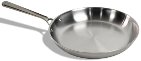 STRATA Kolstål klädd stekpanna stekpanna, 3-lagers kolstål köksredskap med aluminiumkärna, lätt (1,4 kg), även uppvärmning, klibbbeständig när den smakas, mångsidig och snabb uppvärmning