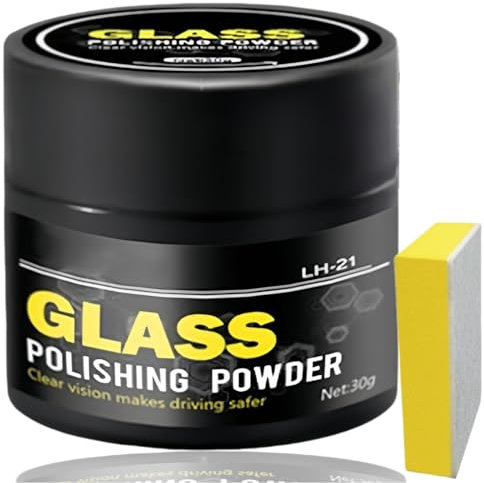 30g Glass Polishing Powder with Sponge,Glass Scratch Remover,Car Glass Oil Film Remover,Car Window Screen Cleaner,Windshield Wash Polish,Windscreen Polishing Compound,Auto Glass Cleaner for All Car