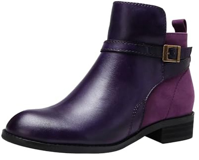 Generisch Bottines pour femme avec talon - Bottes en cuir - Bottes courtes rétro à enfiler - Avec fermeture éclair - Automne et hiver - Bottines à talon bloc - Bottes de transition, lilas, 36 EU