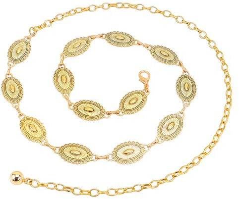 Cintura Catena Oro Donna, Cintura da Donna in Metallo, Cinture Eleganti Abiti Gioiello Moda, Regolabile Golden Balloon Belt, Bohémien Cinture a Catena in Metallo per Gonne Jeans, Maglioni, Abiti