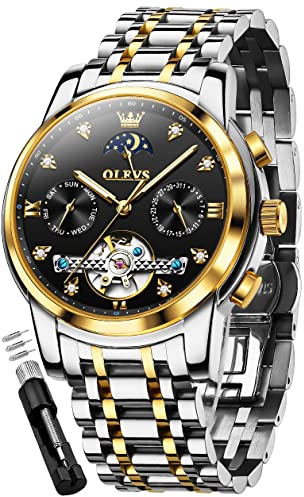 OLEVS Montre Homme Mécanique Automatique Squeletté Tourbillon Calendrier Étanche Lumineuse Classique Luxe