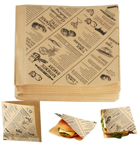 300 st. burgare papperspåsar ostpapper delipappersblad tidningsoptik | Dönerpåsar Hotdog Pommes påsar, bakplåtspapper, smörgås smörgåsbröd tårta, 15 x 15 cm