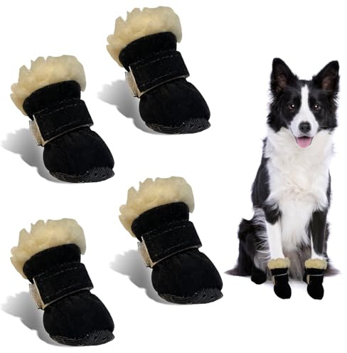 Zapatos para Perros Antideslizantes, 4 Piezas Botas Nieve para Perros, Zapatos Invierno Perro, Protector de Pata de Botas para Perros, Adecuado para Perros Pequeños Medianos y Grandes (Negro, L)