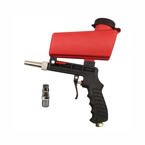 Pneumatisk sandblaster, 90 psi bärbar sandblästringspistol-kit justerbart flöde bärbar handhållen slipande sandblästringsmaskin för ytrengöring enhetsunderhåll (röd)
