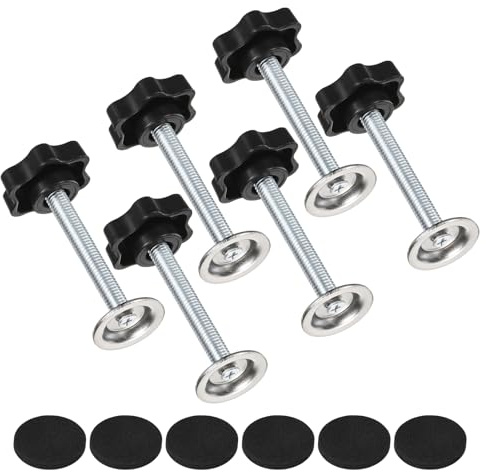 M METERXITY 6-Pack Star Handle Hand Screws, M8x55mm Carbon Steel Thread Star Clamping Knobs with Screws, Pressure Plate and Rubber Pad for Woodworking/Mechanical Equipment [Black]