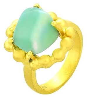 Arvino Naturlig Chrysoprase Solitärring för kvinnor, handgjord 22K guldpläterad mässing grov grön ädelsten ring, justerbart uttalande smycken, storlek 5-11