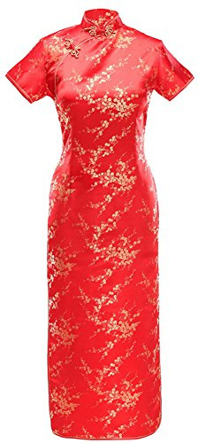 7Fairy Women's Sexy VTG Red Floral Long Chinese Prom Dress Cheongsam Size 2 US