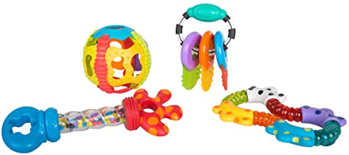 Playgro Coffret Cadeau d'Activité Hochet et Anneau de Dentition, 4 Pièces, Dès 6 Mois, Multicolore, 40197