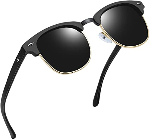 Joopin Polarised Classic Semi-Rimless Sunglasses for Women Men | Anti-Glare, UV400 Protection, Retro Horn Rimmed Half Frame Square Lightweight Durable for Driving Running Fishing Cycling