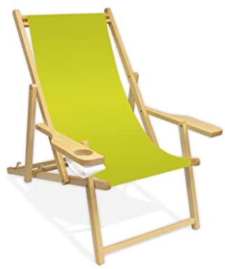 Promo Trade Holz-Liegestuhl mit Armlehne und Getränkehalter, Klappbar, Wechselbezug (Lemon)