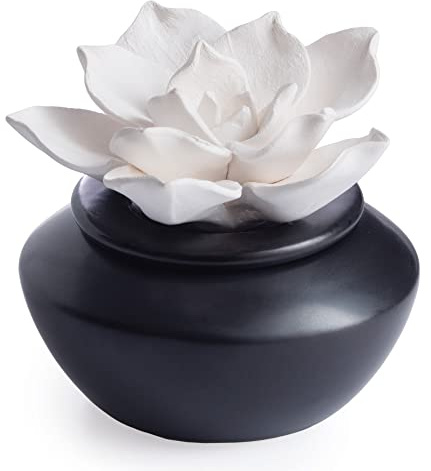 Airomé White Flower, Porcelain Passive Essential Oil Diffuser (with 15ml Peppermint Essential Oil) – Non-Electric, Battery-Free, Improves Sleep, and Relieves Stress