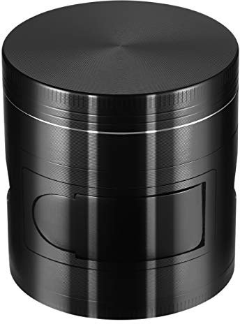 LIHAO 2”(5.2cm) Grinder Moulin à Herbes Épices en Zinc Alliage en 4 Pièces avec Guichet - Noir
