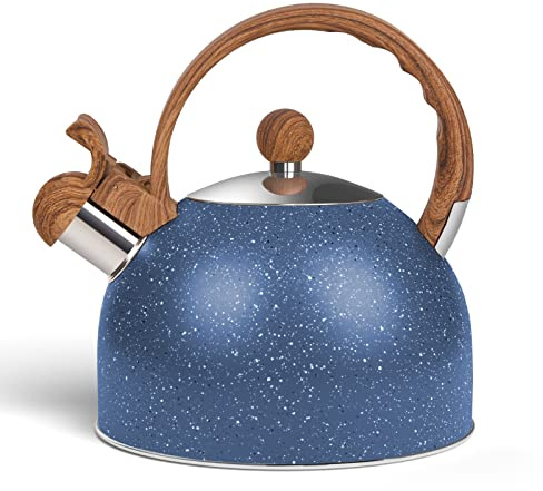 Awvlvwa Whistling Tea Kettle for Stovetop, 2.6 Quart Stainless Steel Water Teapot Boilers for Stovetops, Induction Stone Kettle with Loud Whistle - Perfect for Preparing Hot Water, Coffee,Milk (Blue)