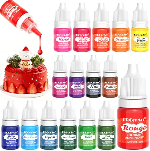 Colorant Alimentaire - Colorant Alimentaire Liquide 16 Couleurs Vives, Colorant Alimentaire Concentré pour la Décoration de Gâteaux, les Fondants, les Macarons, la Fabrication de Savon DIY - 6 ml