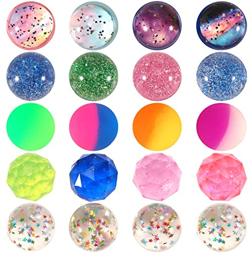 Ayfjovs 20 Pieces 5 Styles Bouncy Balls, 32mm Rubber Balls, Small Bouncy Balls for Kids Party Favors, Prizes, Easter Goodie Bags Stuffers, Birthday Party