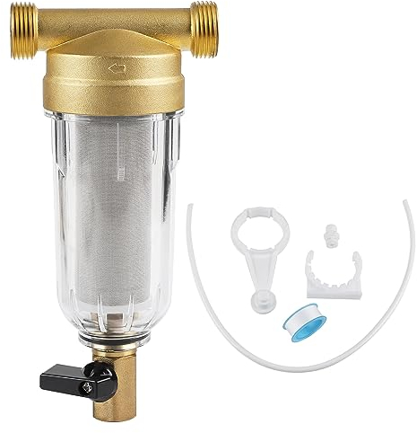 SWAWIS Spin-Down Filtro Acqua Sedimenti, 40 Micron Prefiltro dell'Acqua Riutilizzabile, Filtro Sedimentario per Tubo dell'Acqua Pozzo, Prefiltro in Ottone Sedimento Spin-Down(3/4'')