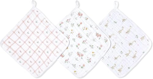 aden + anais Essentials Classic Washcloth Set, Super Soft 100% Cotton Muslin, 3-Pack, Country Floral