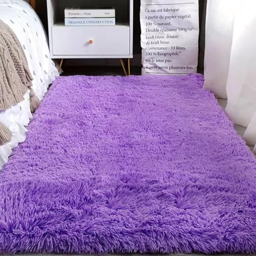 Mateju Teppich Wohnzimmer, Teppich Flauschig 200x300, Modern Hochflor Teppich Schlafzimmer Bettvorleger Teppich Waschbar für Interieur, Kinderzimmer, Schlafzimmer (100x120cm,Violett)