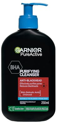 Garnier Pure Active BHA (Salicylic Acid) + Charcoal Daily Face Cleanser – Up to 24h Mattifying & Cleansing Gel For Blemish Prone Skin, Anti-blackhead – Vegan*, Leaping Bunny Approved