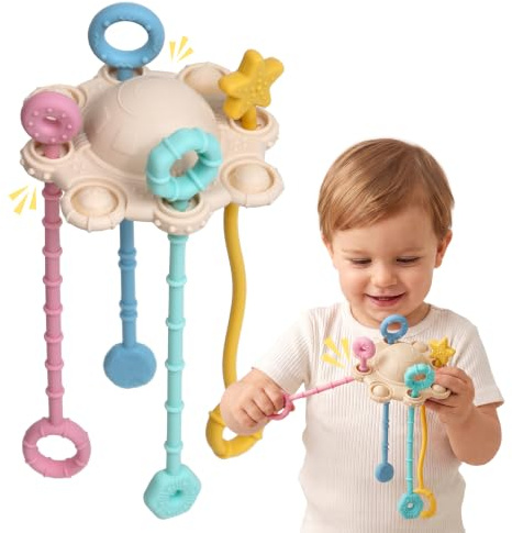 ETETOO Montessori Pull String Toy Silicone Sensory Toy for Toddlers