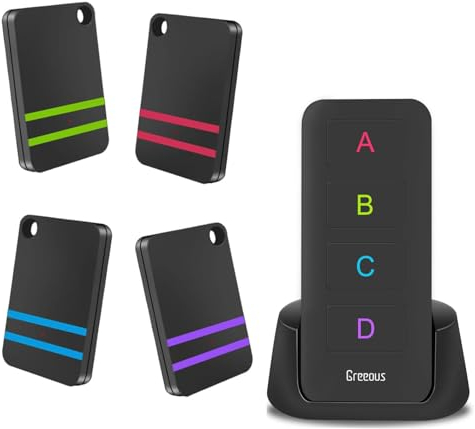 GREEOUS Wireless Item Locator - 98ft Key Tracker with Loud Beeps, 4 Tags for Keys, Wallet, Phones, Pets, Luggage - 1 Remote Control, 4 Receivers