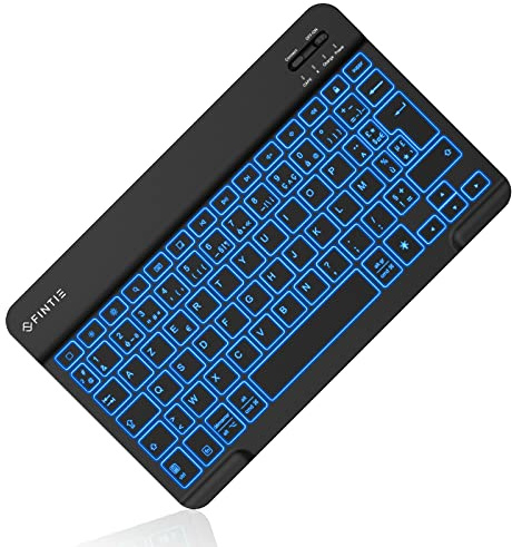 FINTIE Clavier sans Fil Bluetooth 10 Pouces, [AZERTY Français] Clavier Léger Fin Keyboard pour iPad, Android Tablette Samsung Galaxy, Xiaomi/Redmi Pad, Huawei/Honor Pad etc, Rétroéclairé