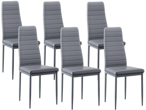 buybyroom Sillas de comedor juego de 6, Sillas de comedor modernas con respaldo alto, Silla de comedor tapizada para sala de estar, cocina, oficina, invitados, dormitorio, gris