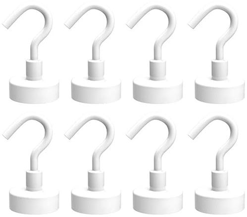 Yitobici Crochet magnétique - Grand support magnétique - Domaine d'utilisation : cuisine - Aimants super puissants avec crochets - 16 mm - 8 crochets magnétiques - Blanc