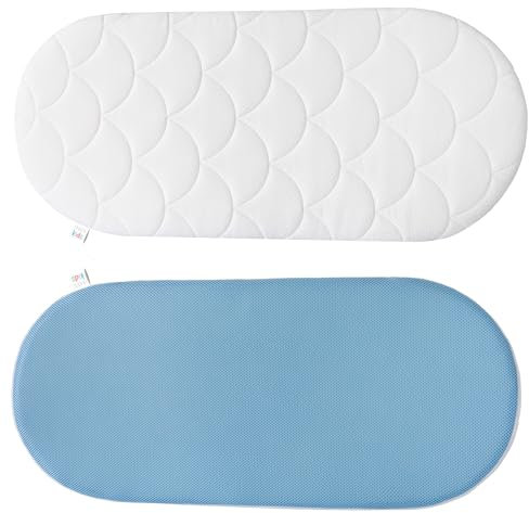 Baby-Matratze Kinderwagen, Wiege, Stubenwagen - Anti-Erstickung Weich Baby Kinderbettmatratze - geprüft nach Oeko-Tex Standard 100 - Bezug 100% Baumwolle abnehmbar & waschbar - 68x32x3 cm oval, Blau