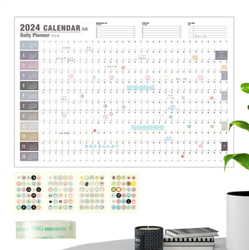 365 dagskalender 2024 Vägg, Väggkalender 12 månader - Väggkalender, Affischkalendrar, 2024 Årlig planerare, jan 2024 - dec 2024