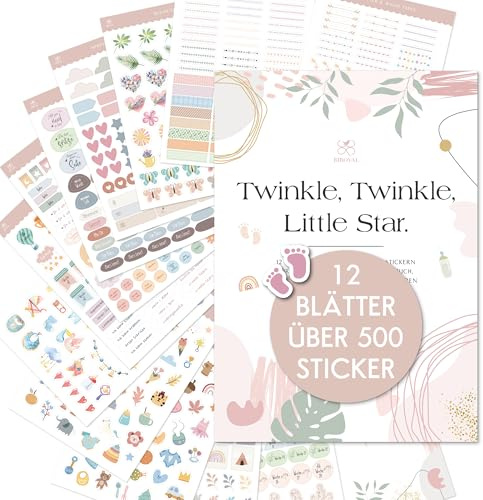 BIROYAL Más de 500 pegatinas para álbum de bebé y diario de embarazo, juego de 12 hojas de pegatinas para álbum de fotos, baby shower, libro de visitas y regalos – Accesorios para álbumes de recortes